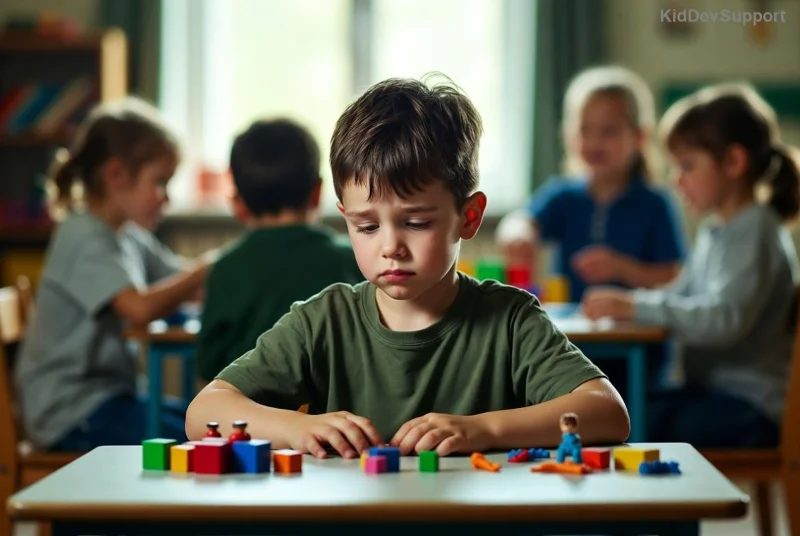 Happy autistic child communicating via AAC tool