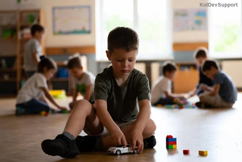 Illustration of child development milestones and autism indicators