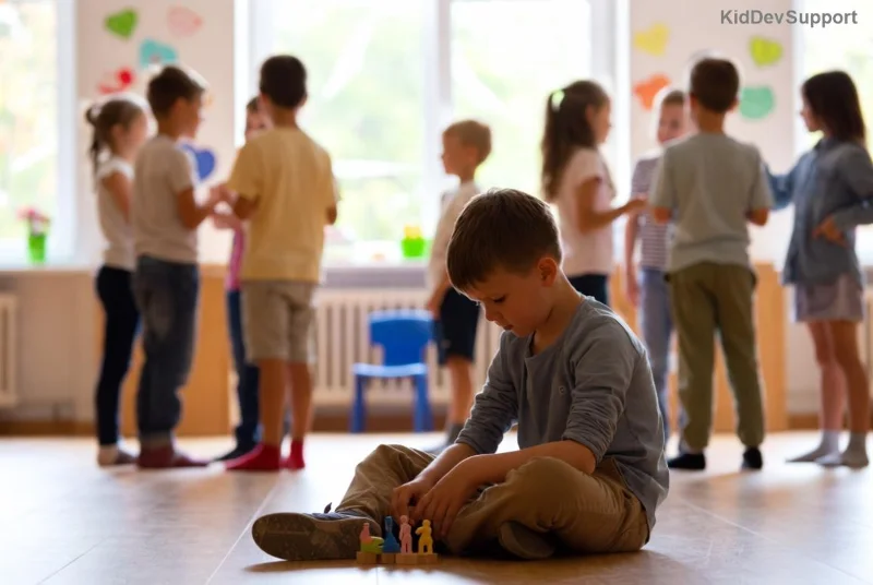 Child playing with blocks representing early autism signs