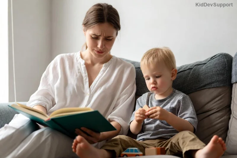Genitori che leggono libri interattivi a bambino con ritardo del linguaggio