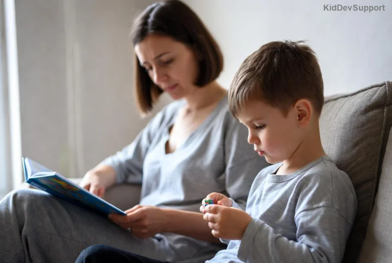 Speech therapist working with child in clinic