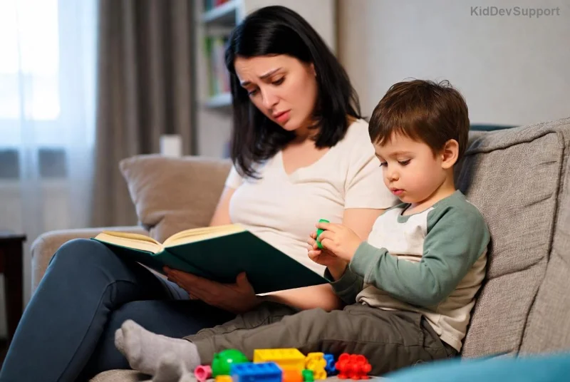 Bambino che impara a parlare con i genitori
