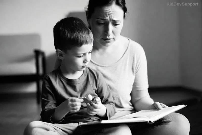 Child engaging in speech therapy activity at home