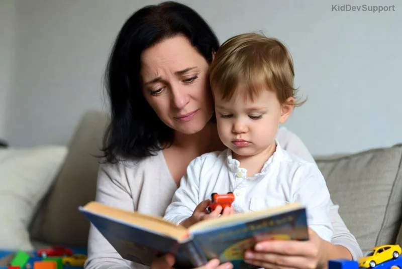 Happy 18-month-old toddler pointing and saying first words