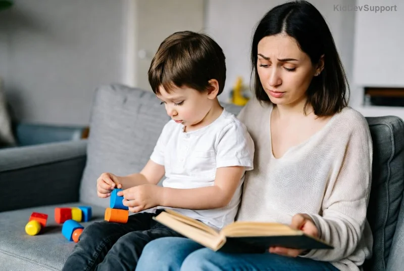Toddler playing with toys to develop speech
