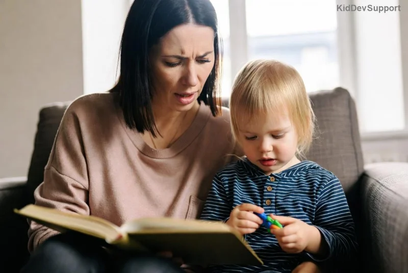 Therapist demonstrating AAC device for speech therapy
