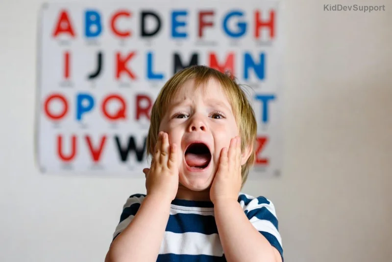 Happy child playing language games with parent