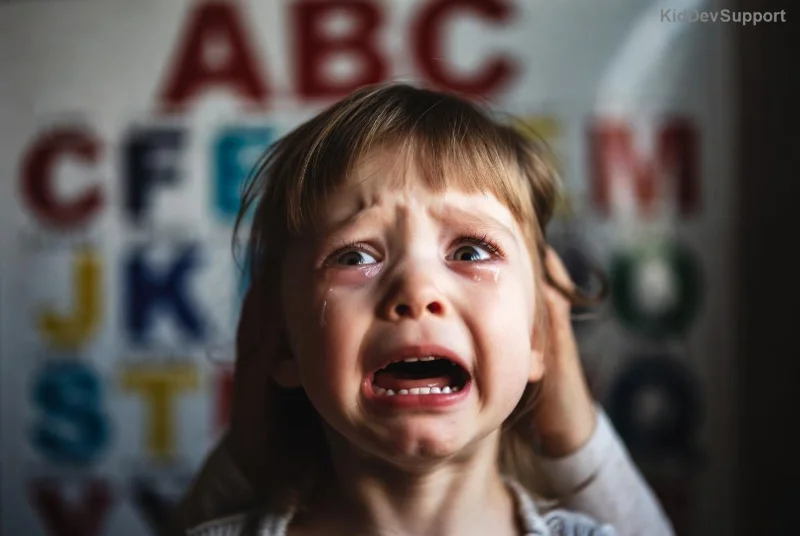 Happy child playing without screens, developing speech