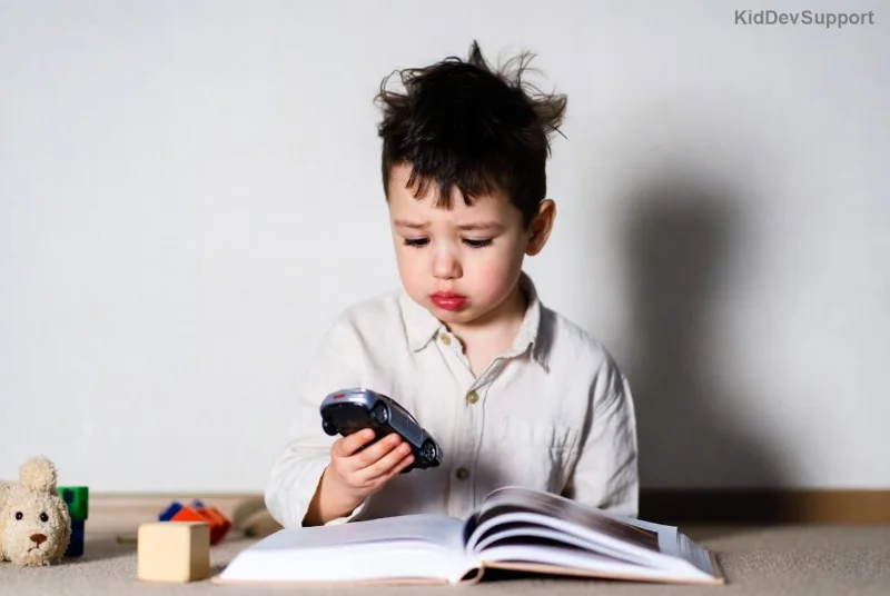 Toddler engaging with language development video